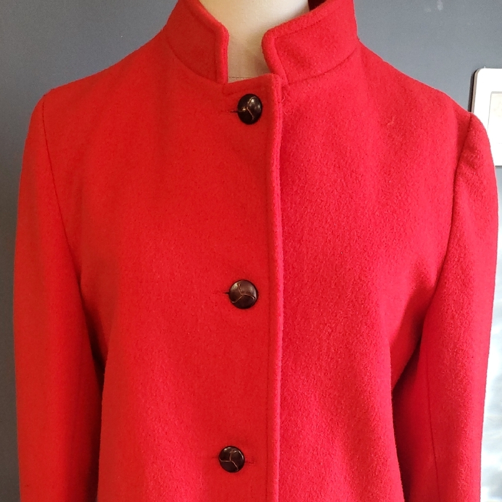 Vtg Coatique Red Wool Women's Pea Coat Jacket - Picture 4 of 13